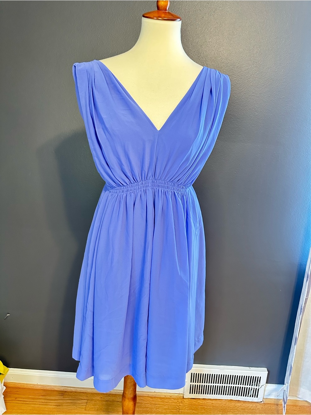 Anthropologie HD in Paris Periwinkle V Neck Dress Size 2P Petite Tie Waist